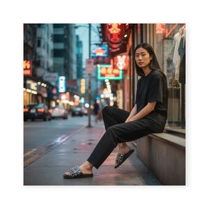 new Christopher Kane 𖤐 Chain Slider Crystal Stud Slides Sandals 𖤐 Black Leather